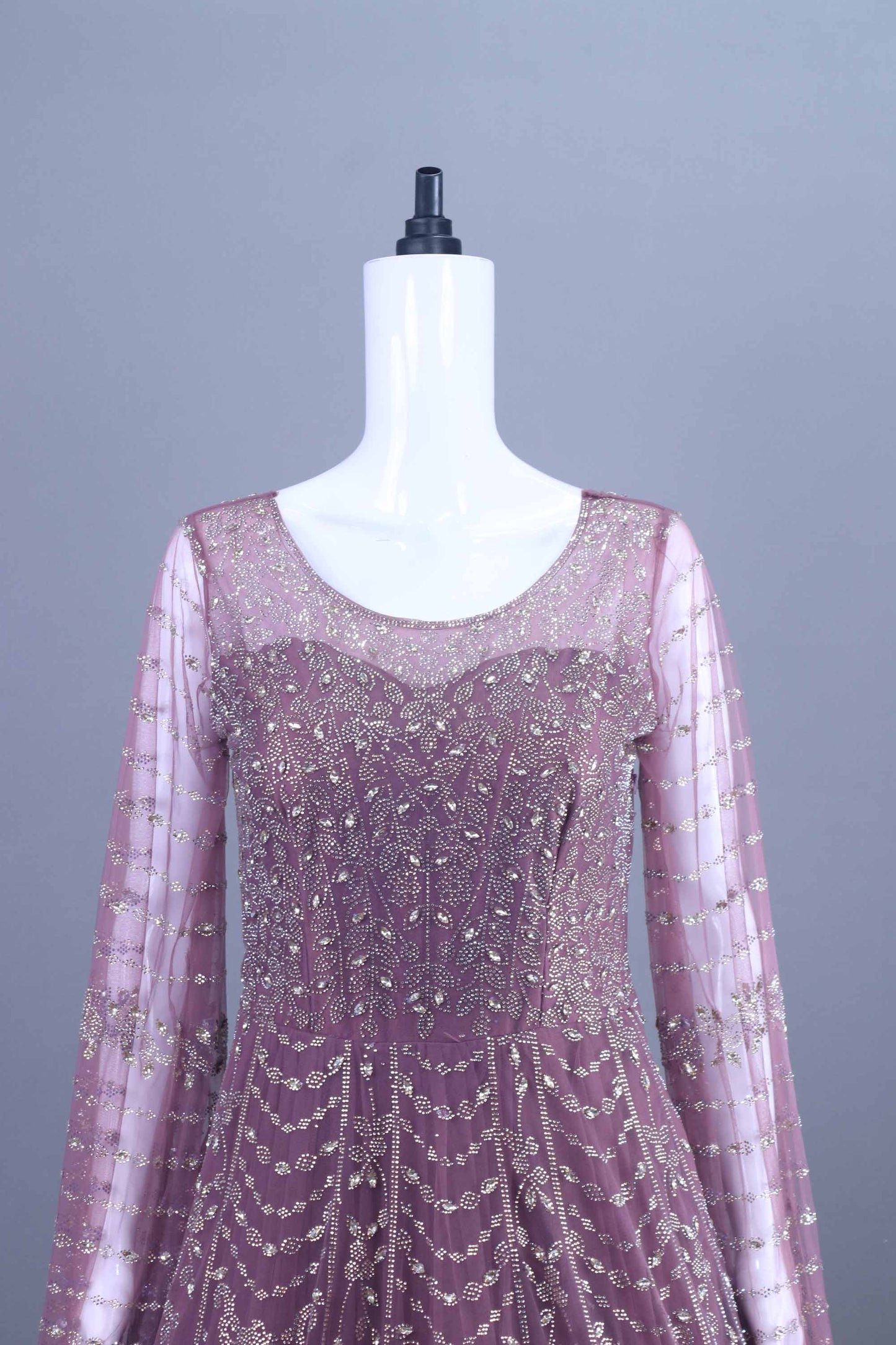 Wine Purple Heavy Embroidered Net Anarkali Gown with Dupatta
