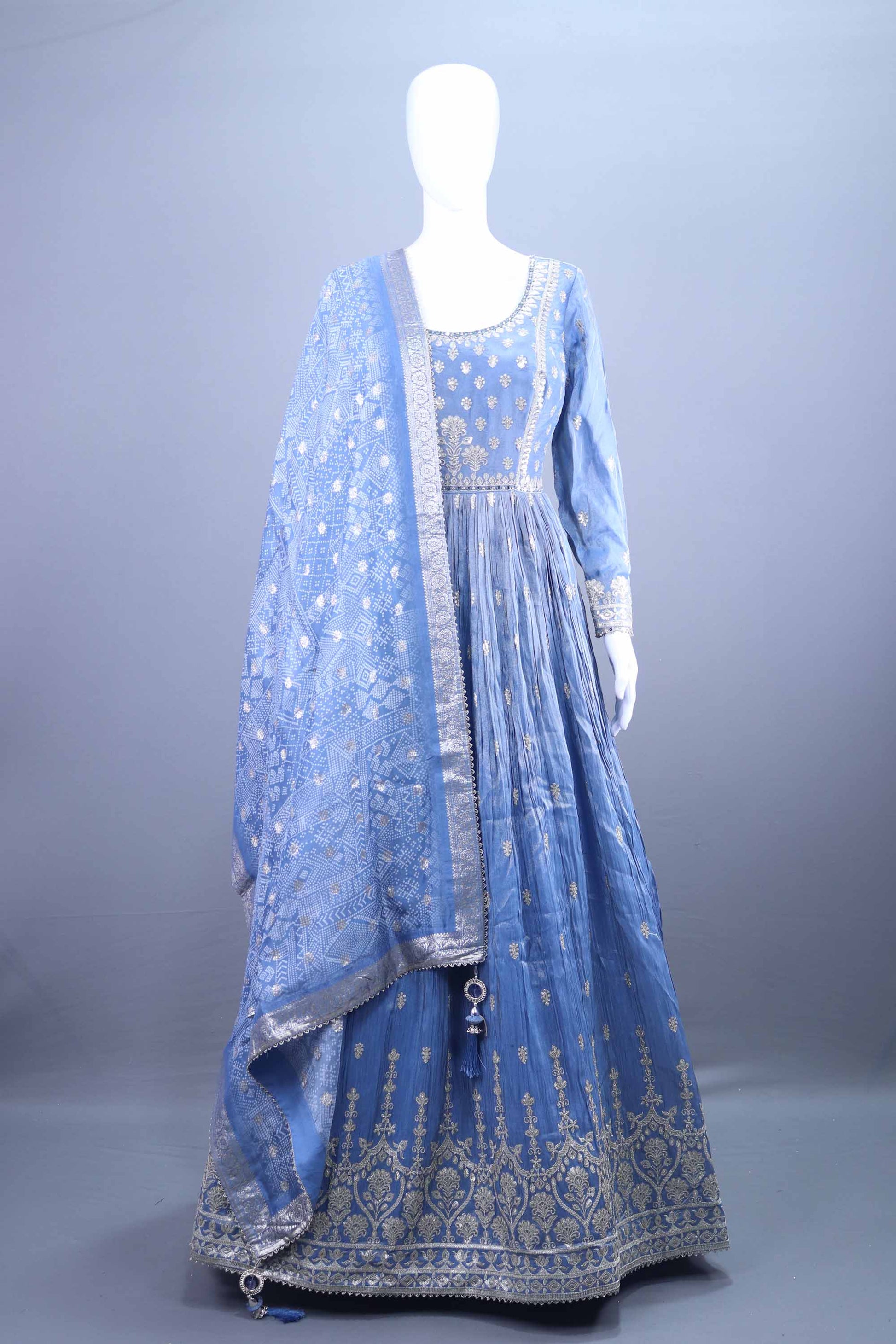 Sky Blue Heavy Embroidered Anarkali Gown with Dupatta 