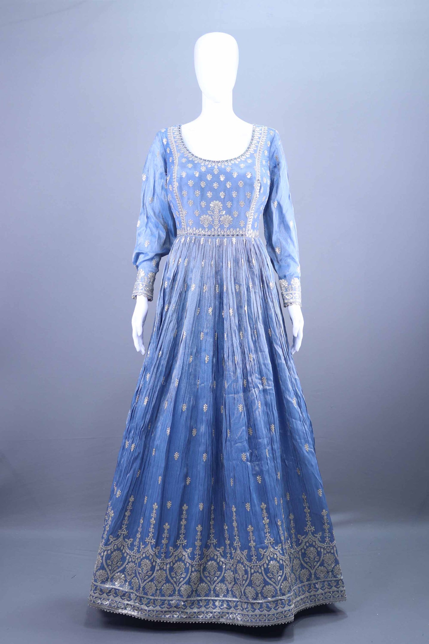 Sky Blue Heavy Embroidered Anarkali Gown with Dupatta