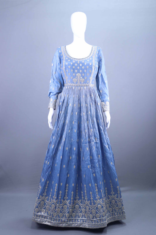 Sky Blue Heavy Embroidered Anarkali Gown with Dupatta