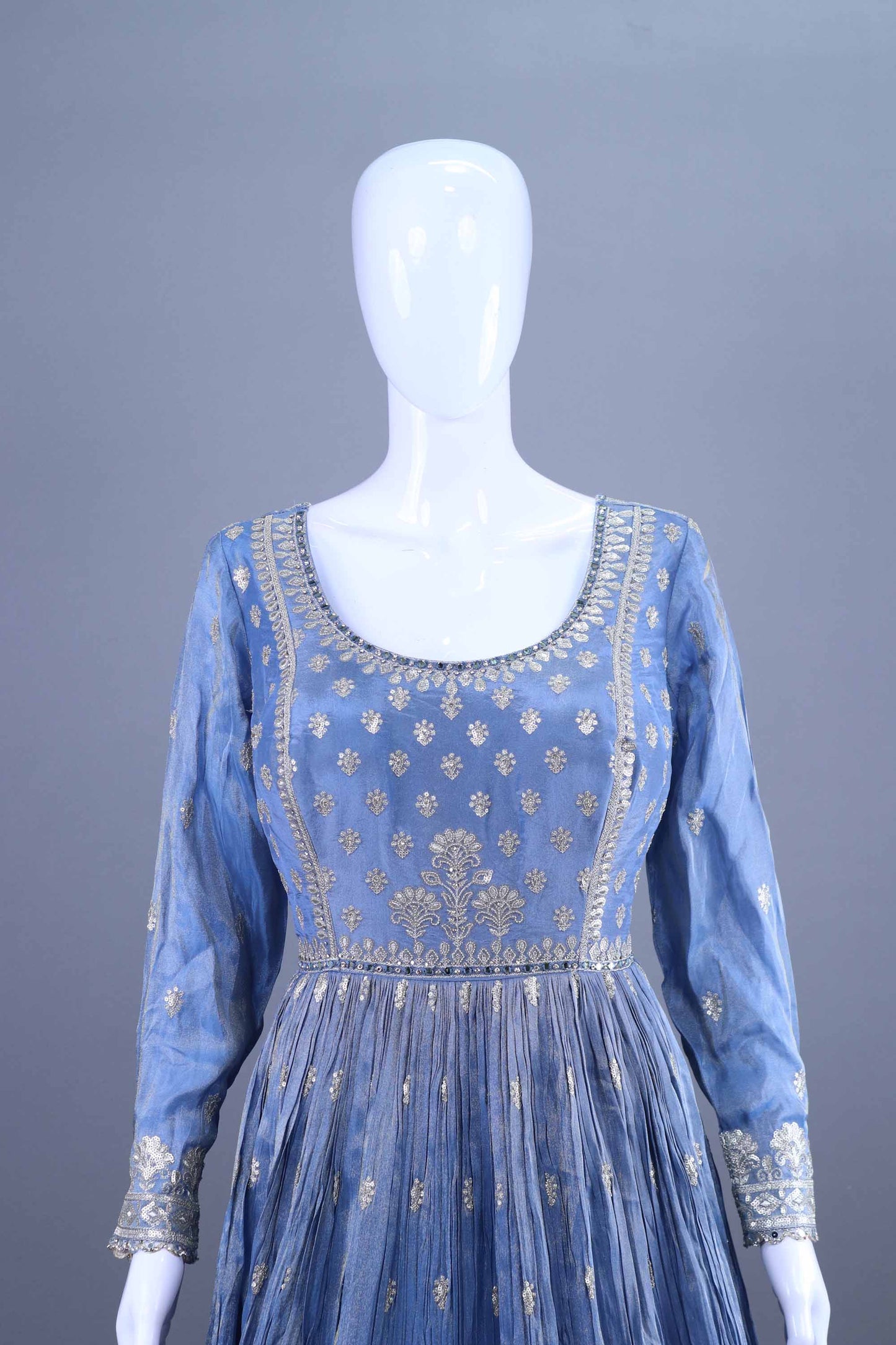Sky Blue Heavy Embroidered Anarkali Gown with Dupatta