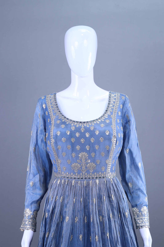 Sky Blue Heavy Embroidered Anarkali Gown with Dupatta