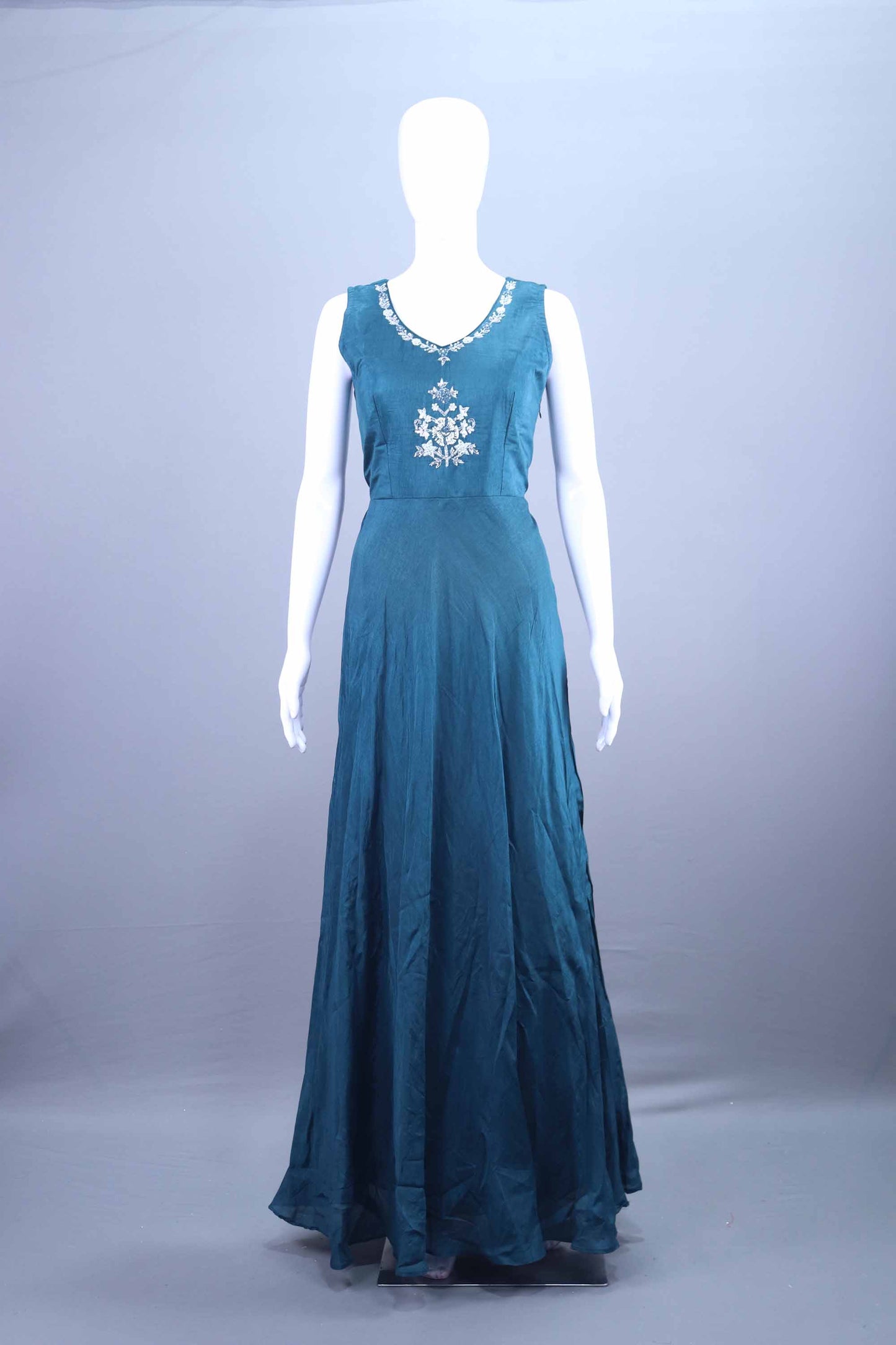 Teal Green Embroidered Georgette Anarkali Gown Party Wear