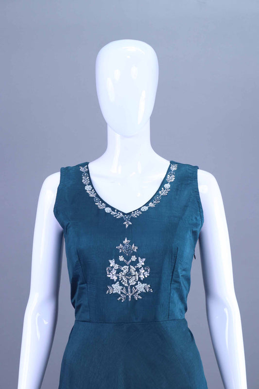 Teal Green Embroidered Georgette Anarkali Gown Party Wear