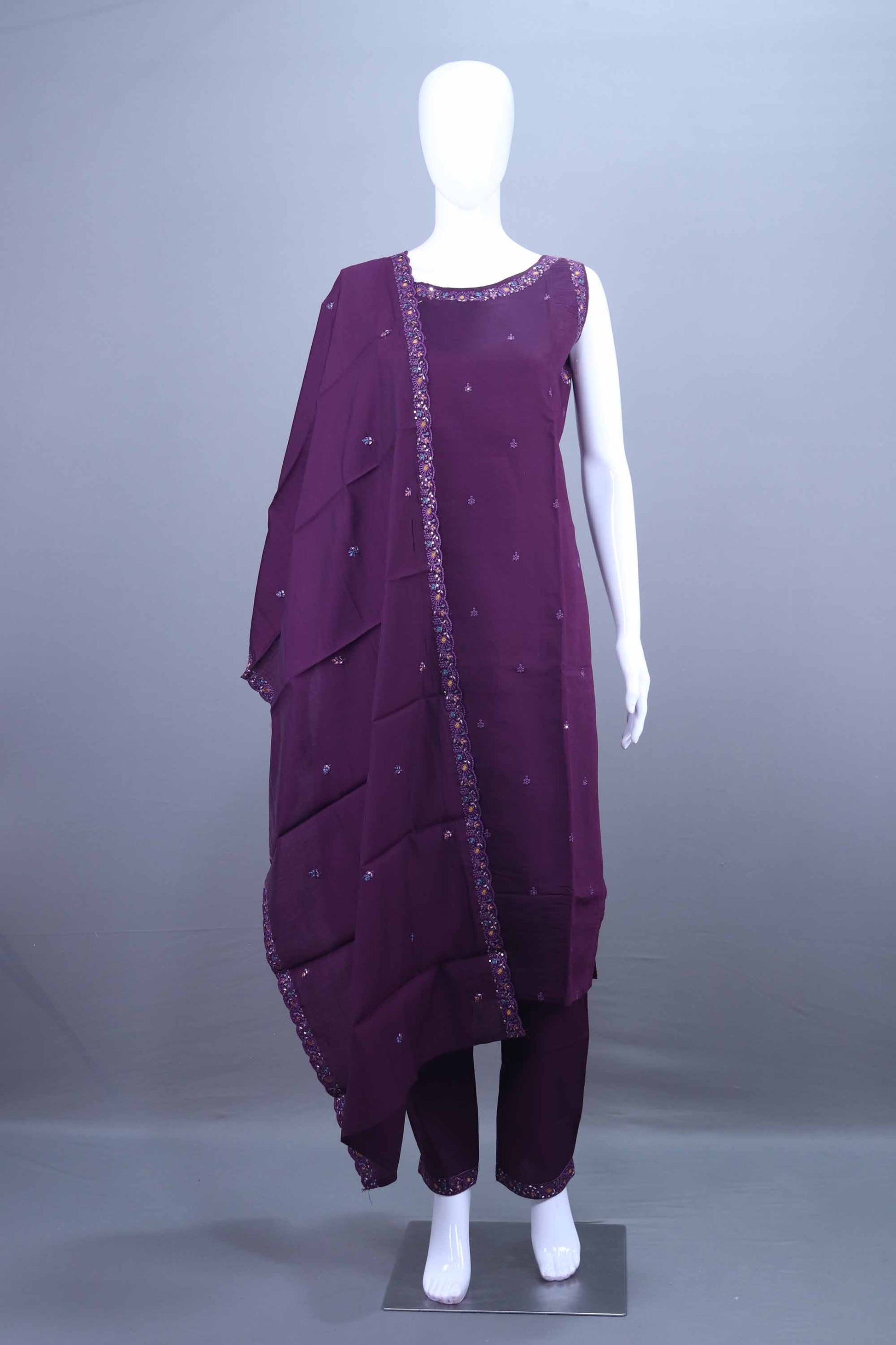 Designer Purple Embroidered Salwar Suit with Matching Dupatta 