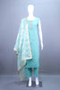 Aqua Blue Embroidered Straight Kurti Set with Jacquard Dupatta 
