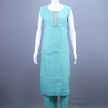 Aqua Blue Embroidered Straight Kurti Set with Jacquard Dupatta