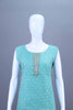 Aqua Blue Embroidered Straight Kurti Set with Jacquard Dupatta