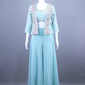 Sky Blue  Embroidered Crop Top With Jacket and Palazzo Set 