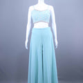 Sky Blue Embroidered Crop Top With Jacket and Palazzo Set