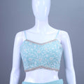 Sky Blue Embroidered Crop Top With Jacket and Palazzo Set