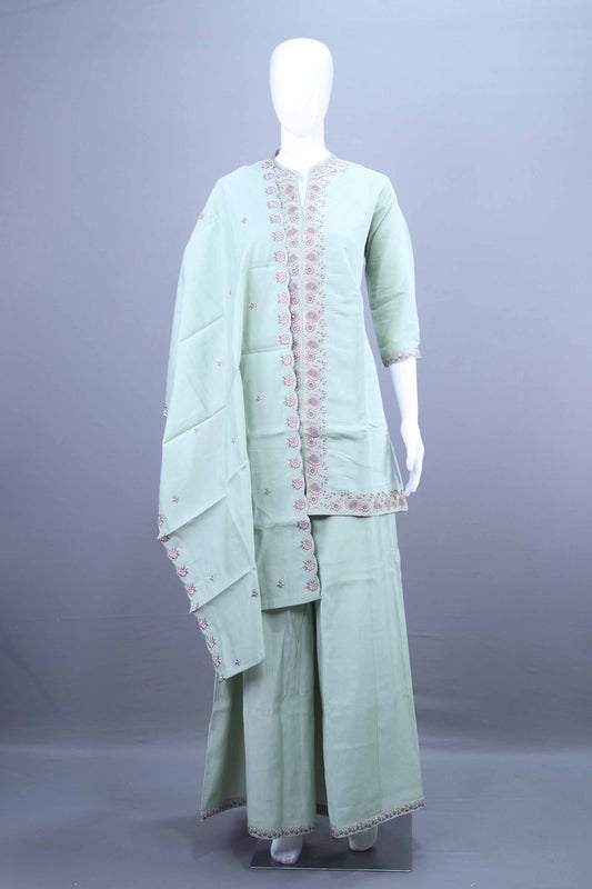 Mint Green Embroidered Cotton Kurta Sharara Set with Dupatta
