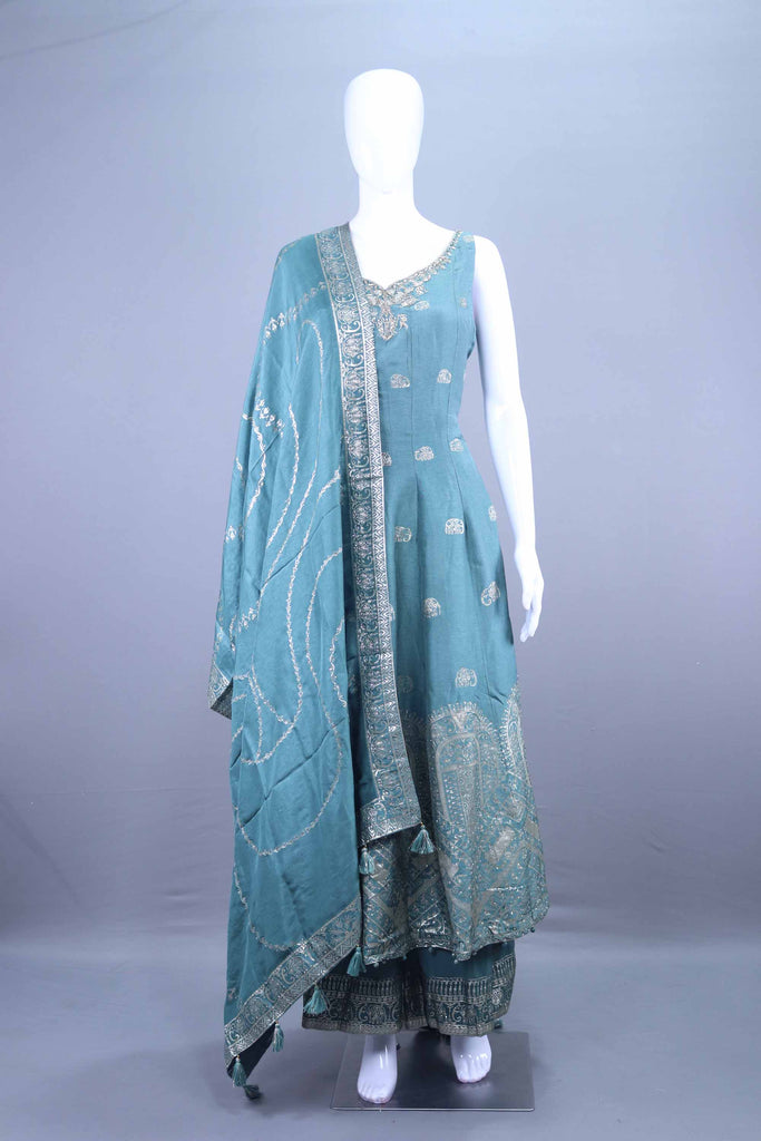 Teal Green Embroidered Anarkali Suit with Matching Dupatta