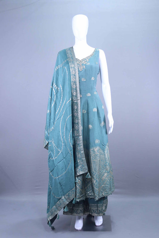 Teal Green Embroidered Anarkali Suit with Matching Dupatta