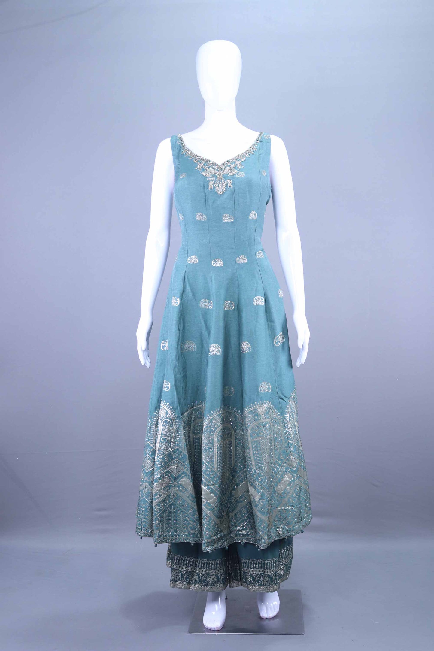 Teal Green Embroidered Anarkali Suit with Matching Dupatta