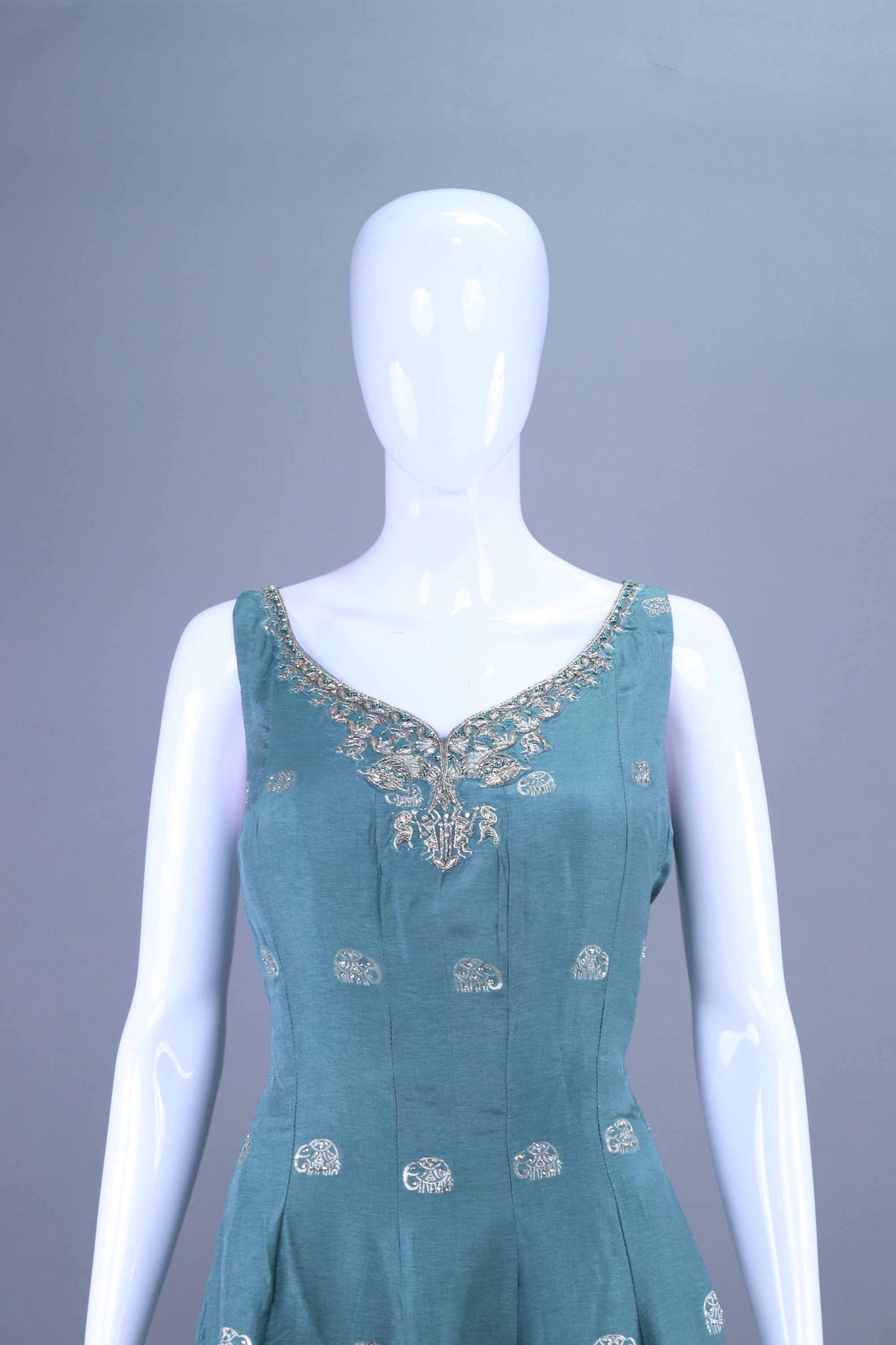 Teal Green Embroidered Anarkali Suit with Matching Dupatta