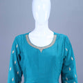 Teal Blue Embroidered Straight Kurta Set with Floral Printed Dupatta