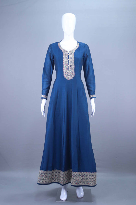 Navy Blue Embroidered Anarkali Suit with Dupatta