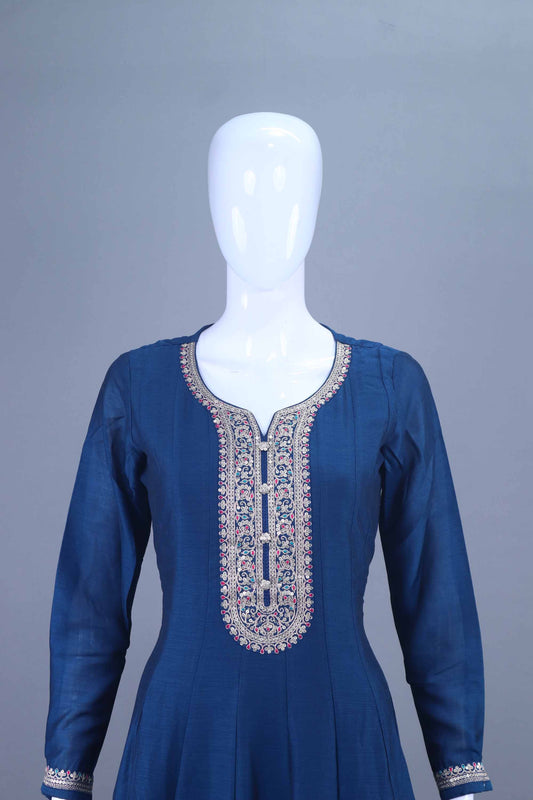 Navy Blue Embroidered Anarkali Suit with Dupatta