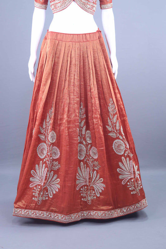 Designer Rust Orange Embroidered Silk Lehenga Choli with Dupatta
