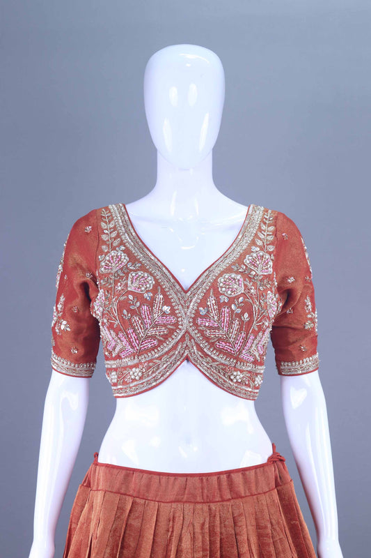 Designer Rust Orange Embroidered Silk Lehenga Choli with Dupatta