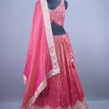 Pink Designer Heavy Embroidered Lehenga Choli with Mirror Zari Work Dupatta
