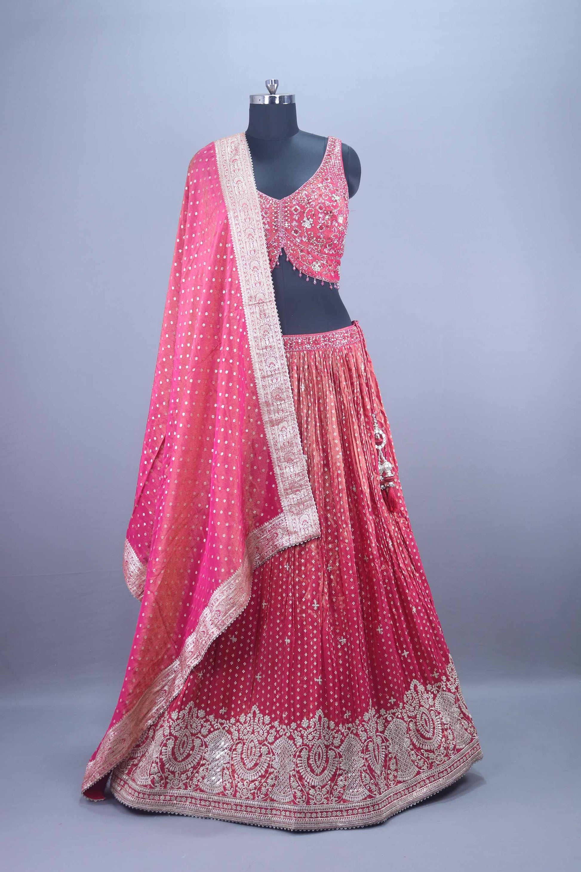 Pink Designer Heavy Embroidered Lehenga Choli with Mirror Zari Work Dupatta