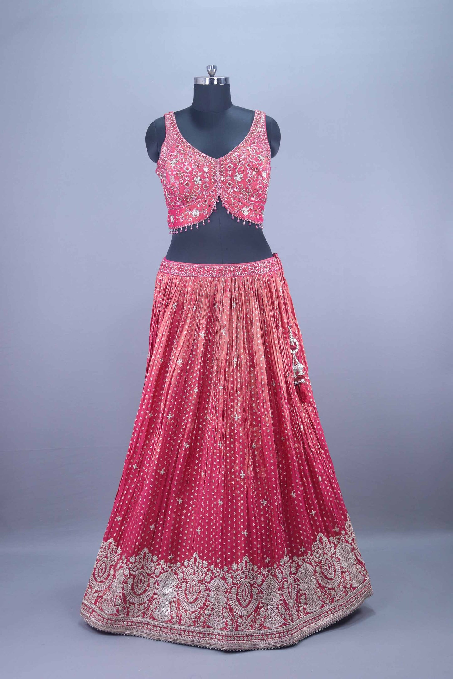 Pink Designer Heavy Embroidered Lehenga Choli with Mirror Zari Work Dupatta