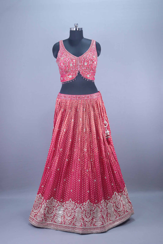 Pink Designer Heavy Embroidered Lehenga Choli with Mirror Zari Work Dupatta