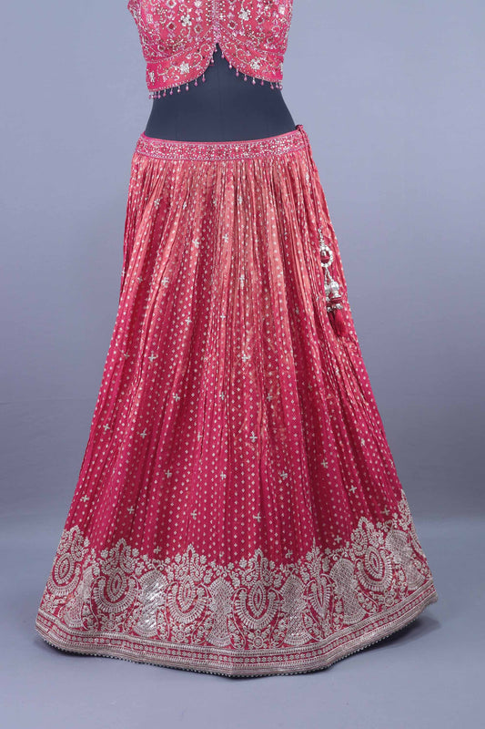Pink Designer Heavy Embroidered Lehenga Choli with Mirror Zari Work Dupatta