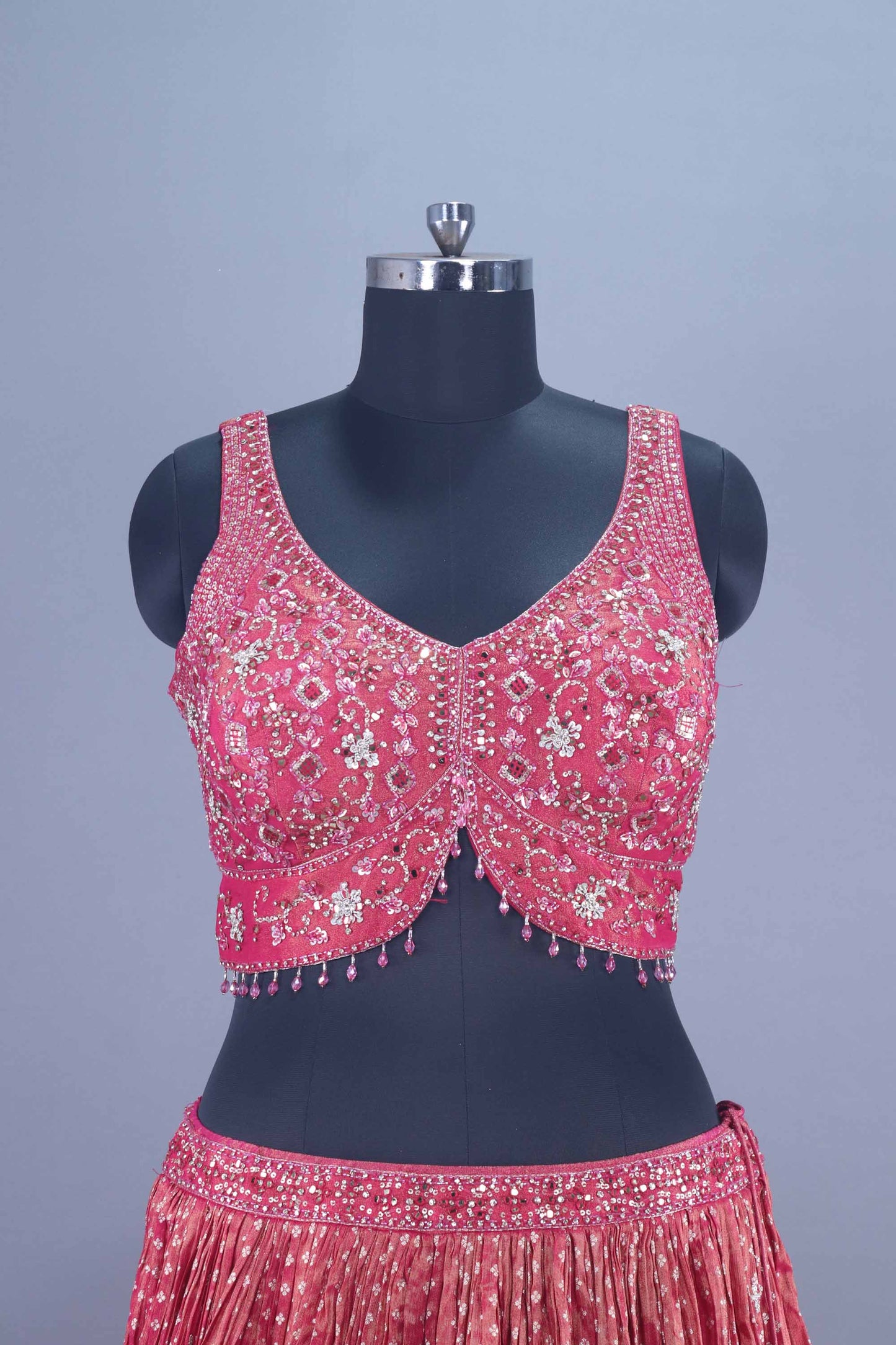 Pink Designer Heavy Embroidered Lehenga Choli with Mirror Zari Work Dupatta