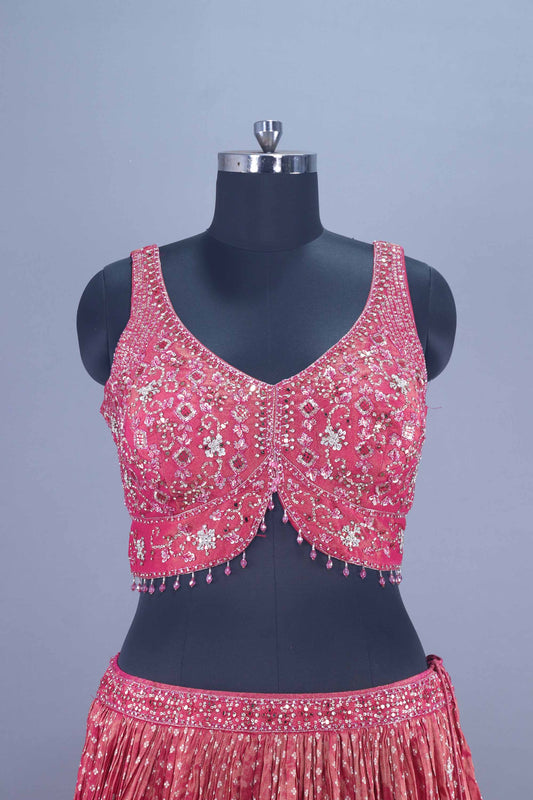 Pink Designer Heavy Embroidered Lehenga Choli with Mirror Zari Work Dupatta