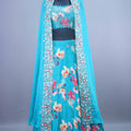Aqua Blue Floral Embroidered Lehenga Choli with Designer Cape Dupatta 
