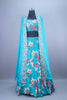 Aqua Blue Floral Embroidered Lehenga Choli with Designer Cape Dupatta 