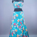 Aqua Blue Floral Embroidered Lehenga Choli with Designer Cape Dupatta