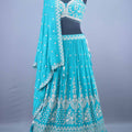 Designer Turquoise Lehenga Choli with Heavy Stone Work Wedding Wear