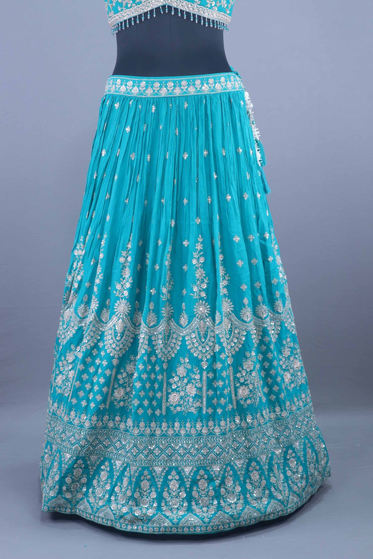 Designer Turquoise Lehenga Choli with Heavy Stone Work Wedding Wear