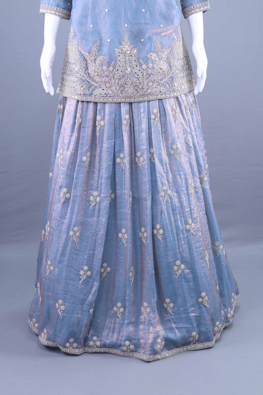 Designer Light Blue Embroidered Silk Lehenga Set with Dupatta