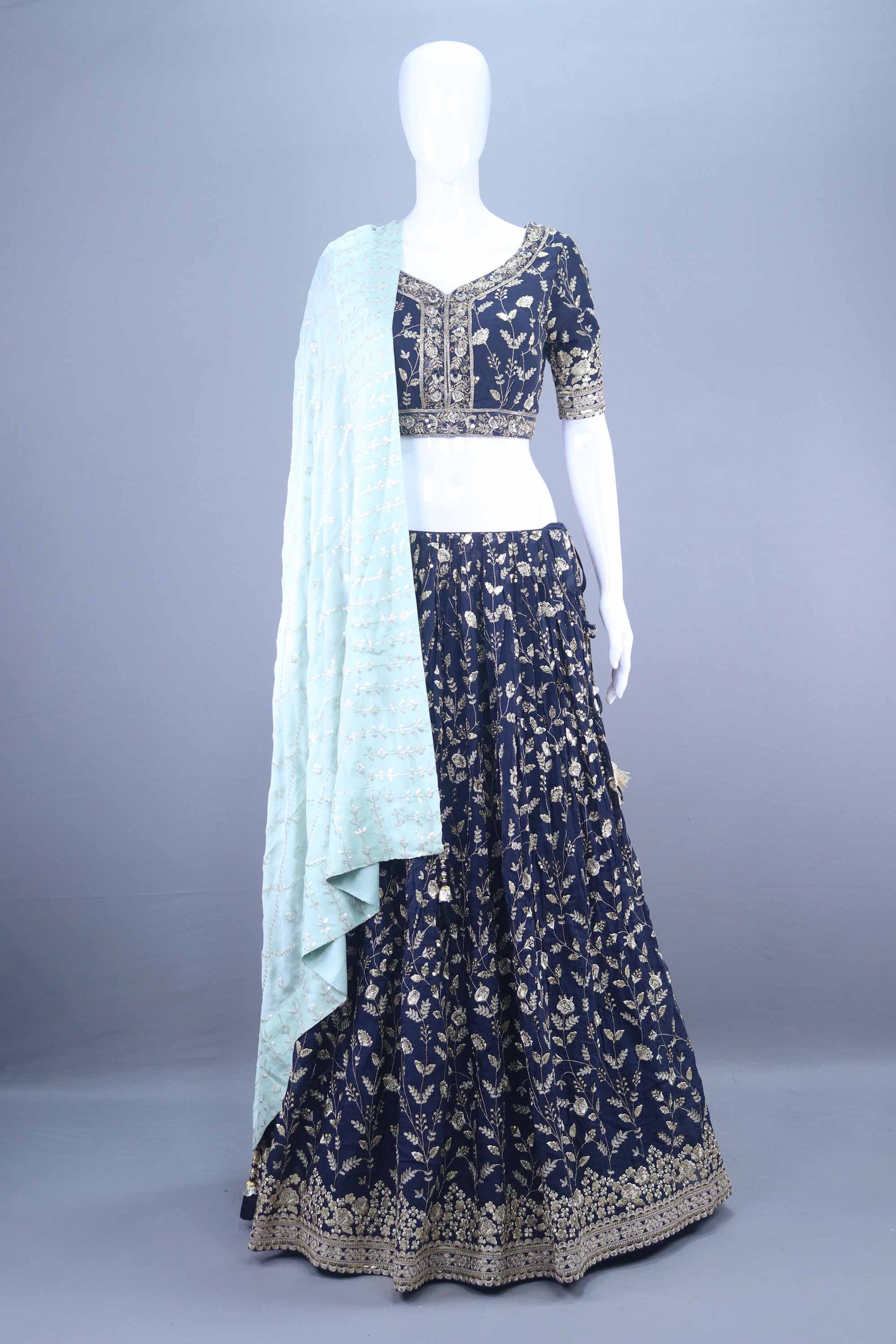 Navy Blue Heavy Embroidered Bridal Lehenga Choli with Dupatta 