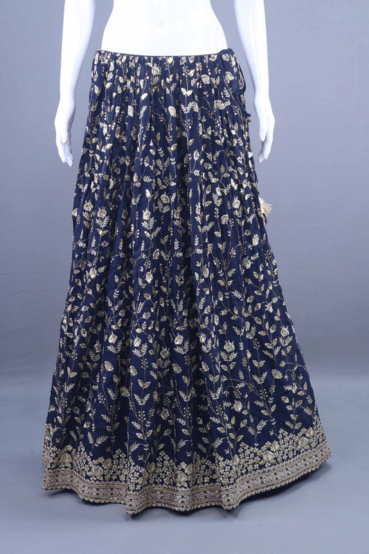 Navy Blue Heavy Embroidered Bridal Lehenga Choli with Dupatta