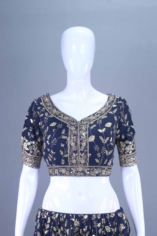 Navy Blue Heavy Embroidered Bridal Lehenga Choli with Dupatta