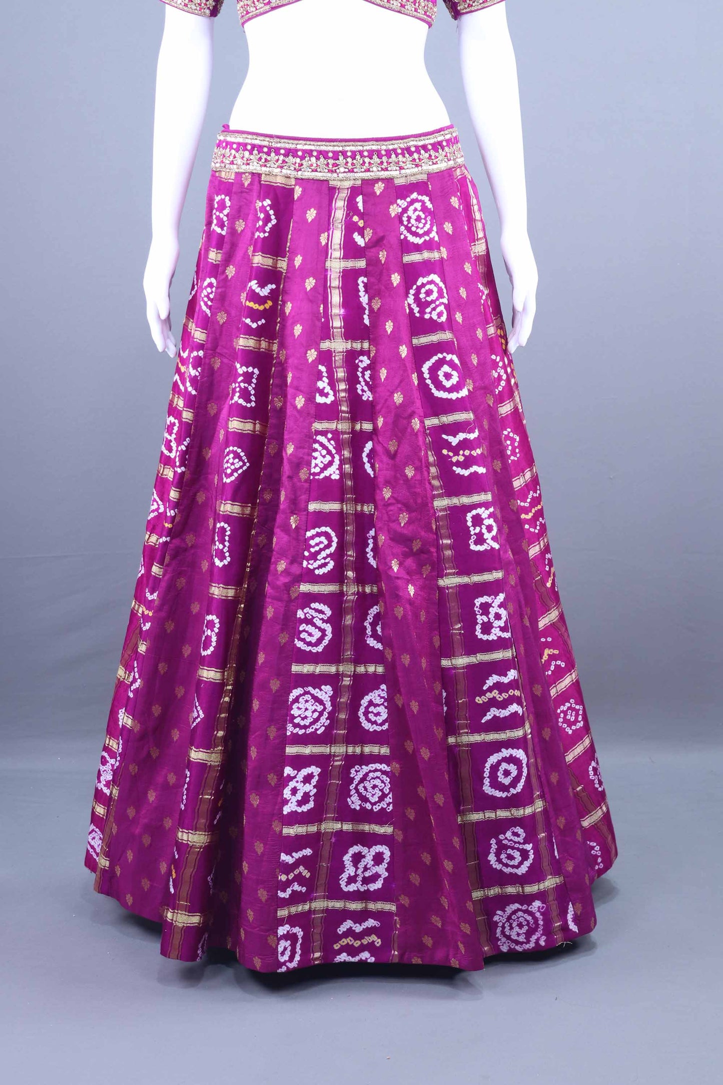 Magenta Bandhani Lehenga Choli with Heavy Gota Embroidery and Matching Dupatta