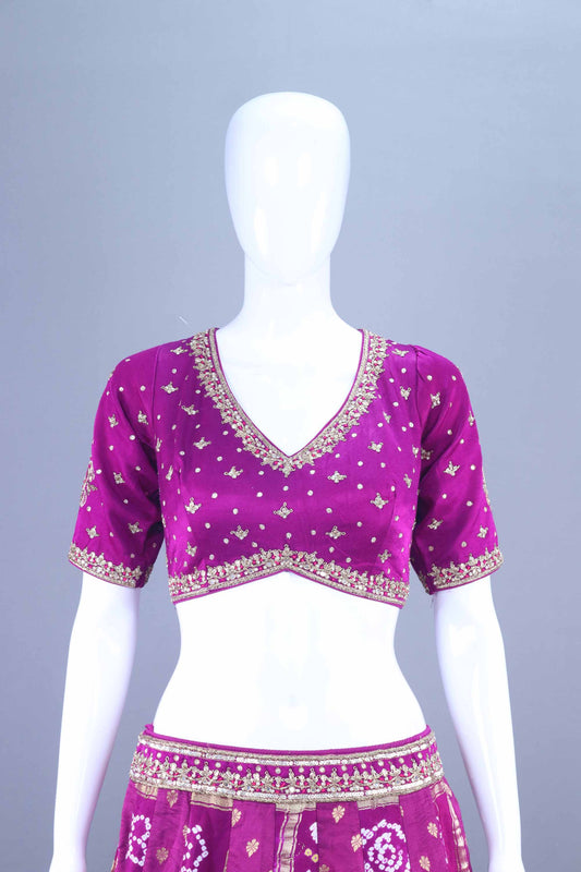 Magenta Bandhani Lehenga Choli with Heavy Gota Embroidery and Matching Dupatta