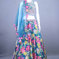  Designer Blue Lehenga Choli with Embellished Blouse Ruffled Dupatta 