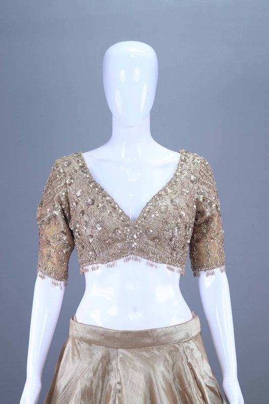 Designer Gold Lehenga Choli Set Silk Heavy Blouse Dupatta