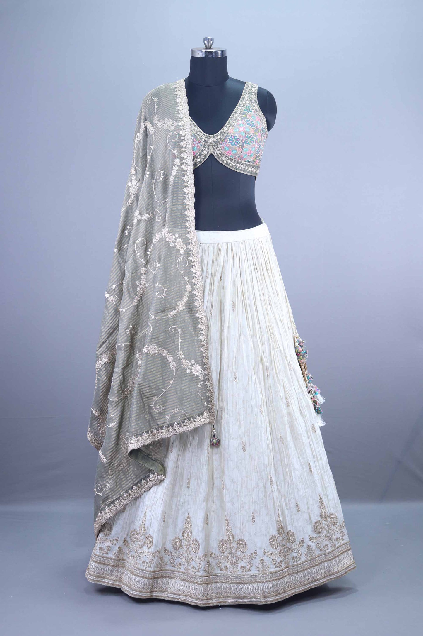 White Embroidered Lehenga Choli with Heavy Dupatta 
