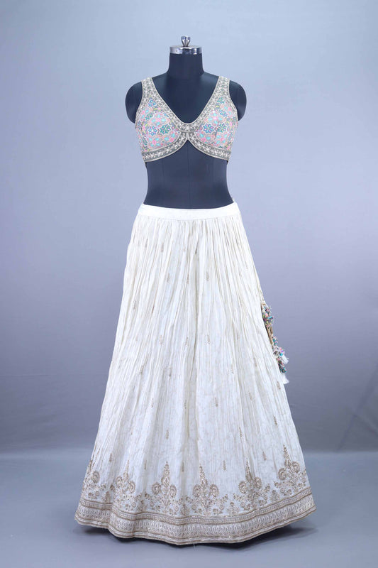 White Embroidered Lehenga Choli with Heavy Dupatta