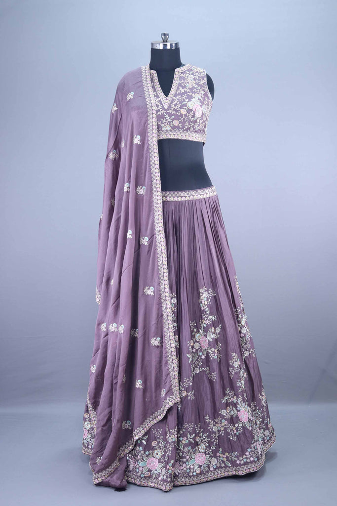 Designer Mauve Embroidered Lehenga Choli with Dupatta