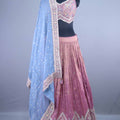 Designer Mauve Silk Embroidered Lehenga Choli with Pastel Blue Dupatta