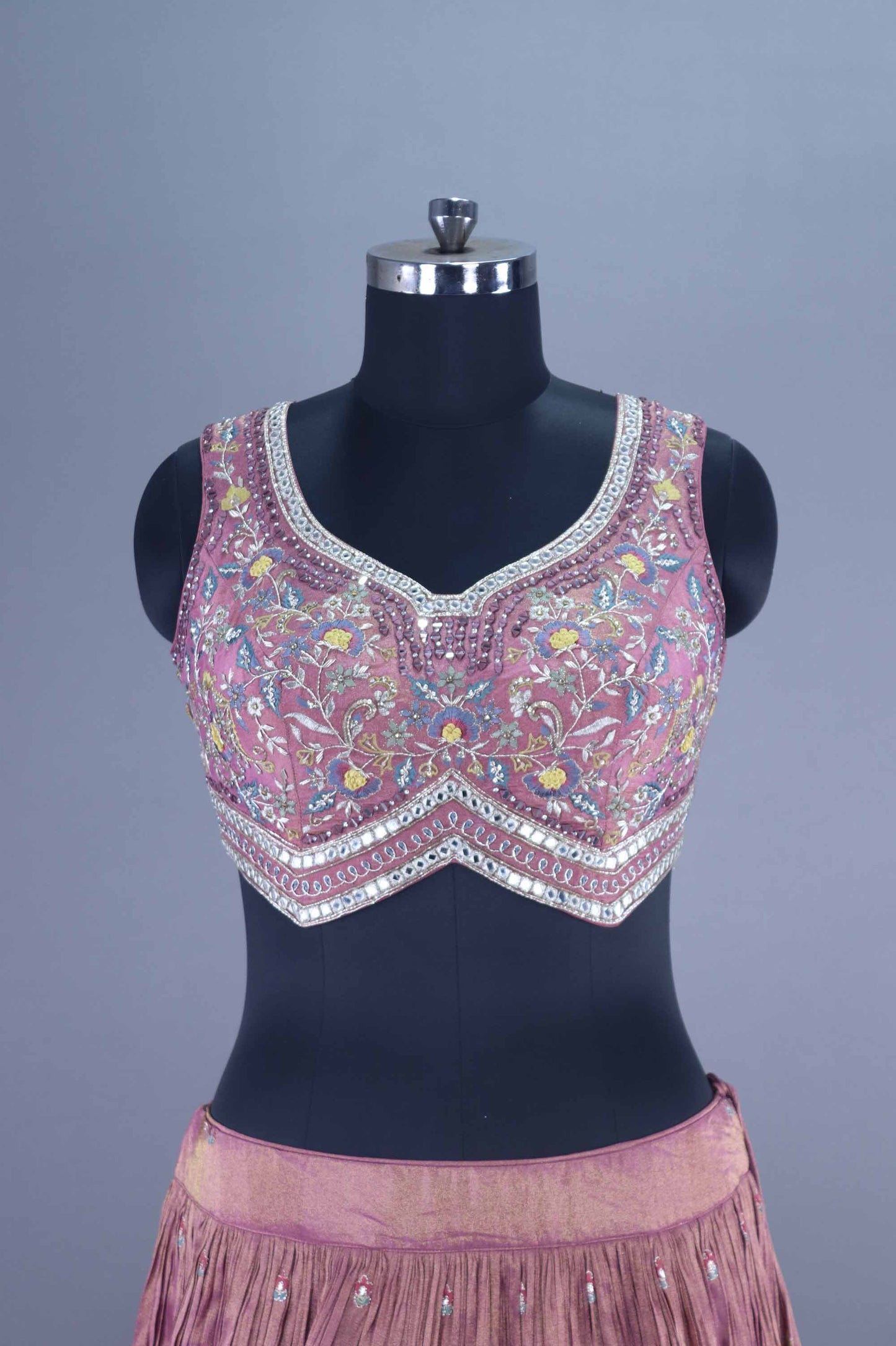 Designer Mauve Silk Embroidered Lehenga Choli with Pastel Blue Dupatta